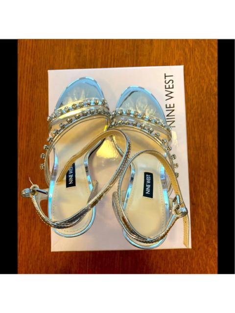 Nine West - Ismene heel Sandals - Size 6.5 / M / Silver Patent/Clear