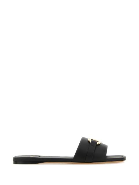 FERRAGAMO Black leather Gancini slippers