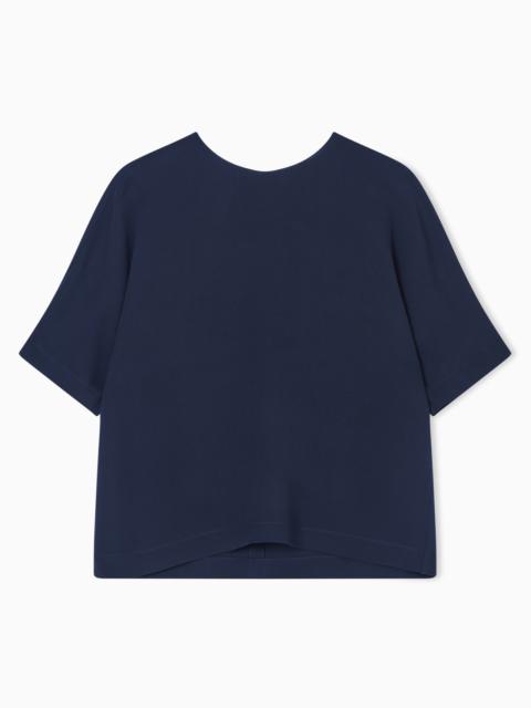 GIORGIO ARMANI TRIPLE SILK GEORGETTE CREW-NECK BLOUSE