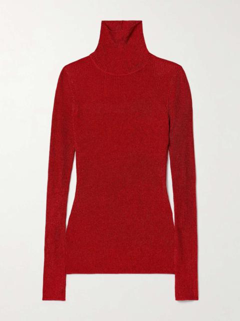 Jaelis metallic ribbed-knit turtleneck sweater