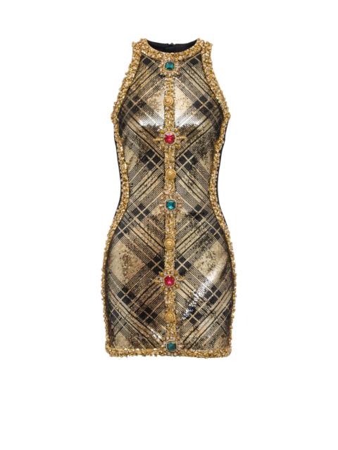 Balmain Short sleeveless dress with plaid embroidery