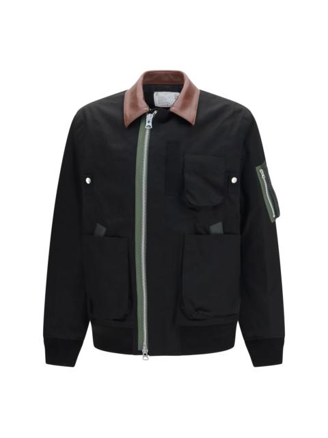 sacai Sacai Cotton Bomber Jacket with Leather Details Black