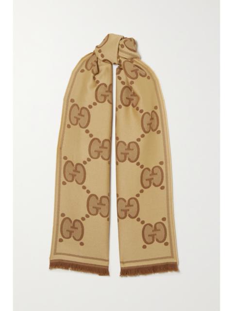 Fringed wool-jacquard scarf