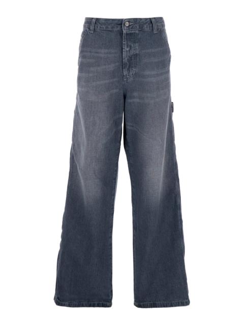Diesel Diesel Men 'D-Livery' Blue Jeans With Logo Patch On The Rear And Wide Leg In Denim Man