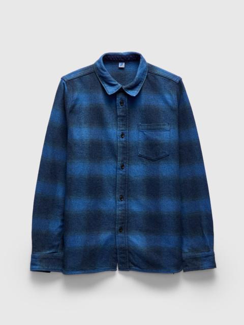 Pure Blue Japan Indigo Overdye Cotton Tweed Shirt in Beige Check