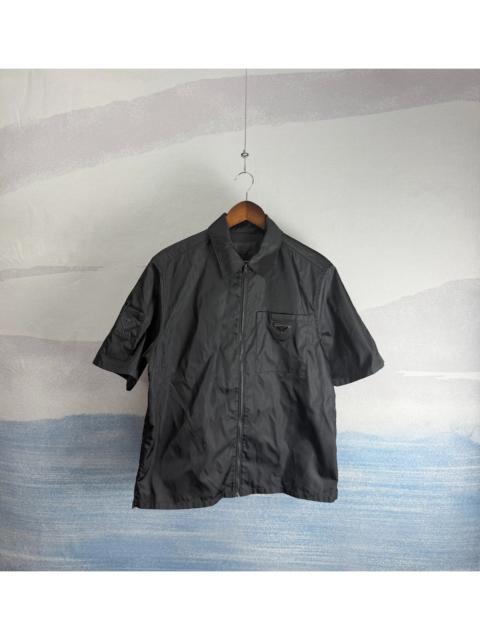 Prada Prada Black Nylon Short-Sleeve Shirt with Triangle Logo and Zip Closure