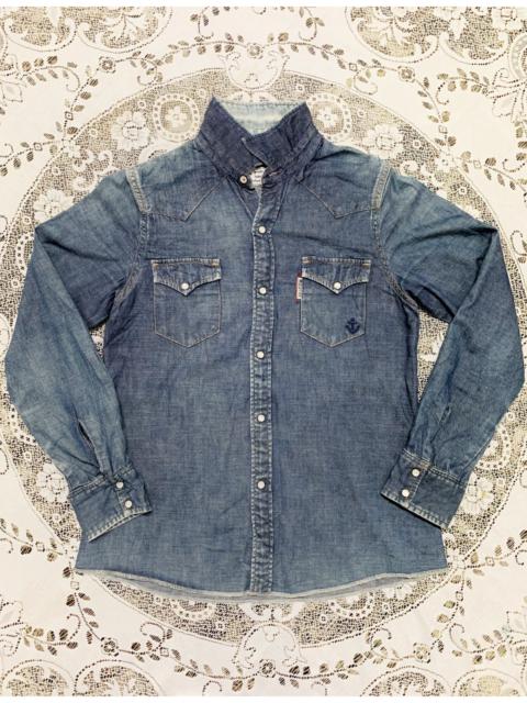 Other Designers Japanese Brand - Distressed Blue blue green label western pearl snap button