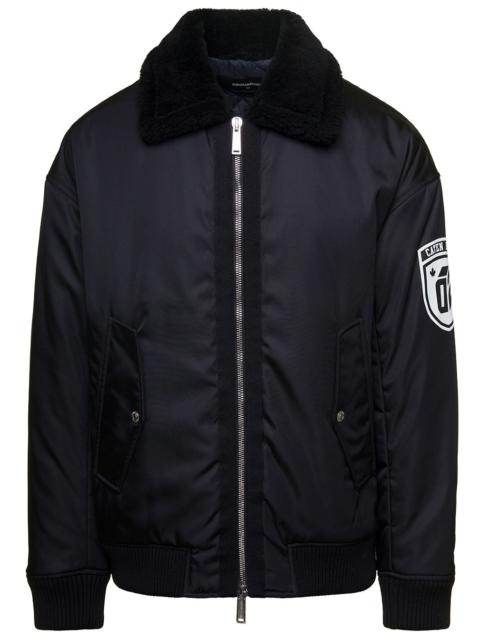 Dsquared2 Men 'Ciprus' Black Bomber Jacket With Contrasting Logo Patch And Print In Nylon Man