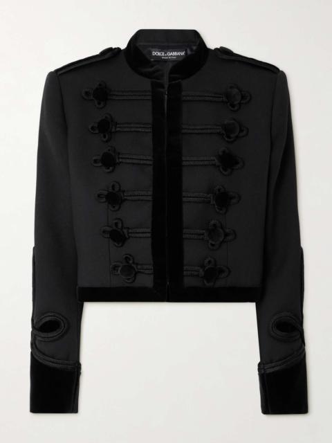 Embroidered velvet-trimmed wool-blend gabardine jacket