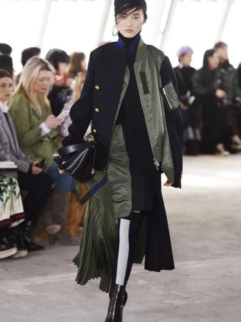 sacai Sacai - F/W 18’ - Wool Nylon Wrap Switch Pleated Skirt