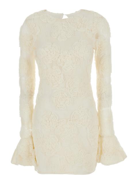 ROTATE Rotate Women White Mini Dress With Long Flared Sleeves And All-Over Floral Embroidery In Tech Fabric