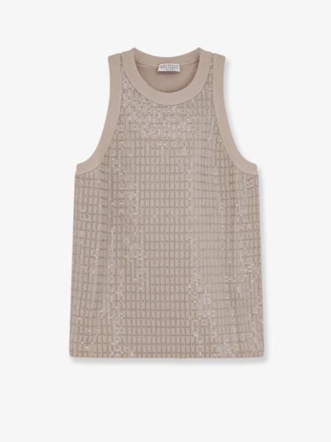 Brunello Cucinelli Brunello Cucinelli Dazzling Pattern Jersey Tank Top Beige