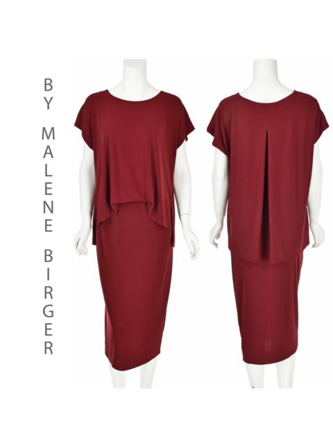 BY MALENE BIRGER Stretchy Maroon Crepe Midi Dress w/ Faux French Tuck 