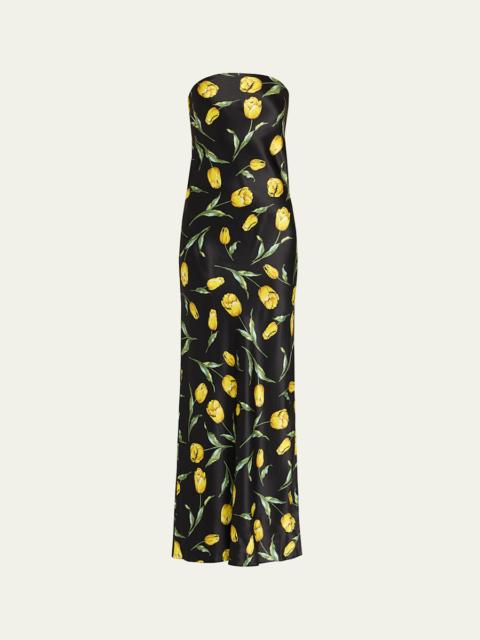 RODARTE Floral-Print Satin Strapless Maxi Dress