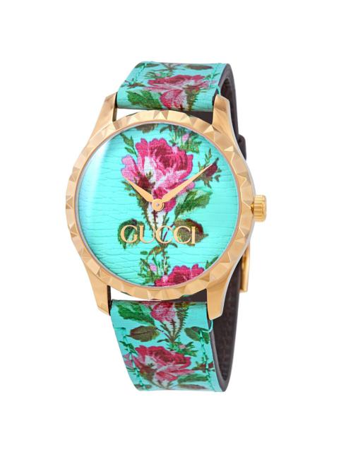 Gucci G-Timeless Aqua Floral Print Dial Ladies Leather Watch YA1264085