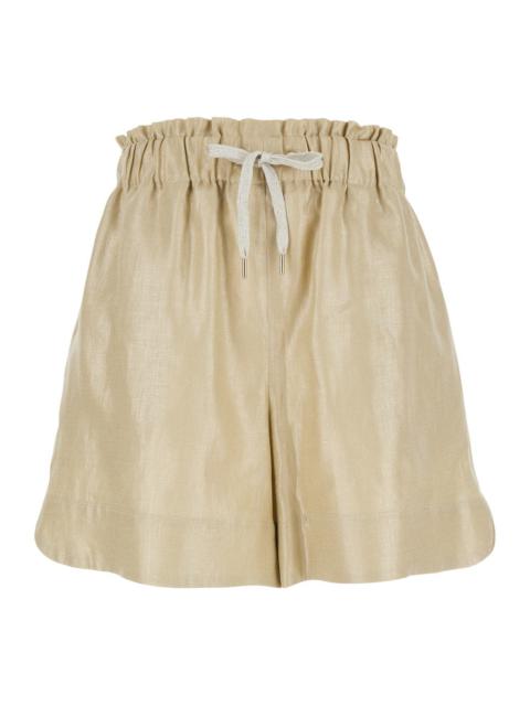 ELEVENTY - Eleventy Women Beige Shorts With Drawstring At The Waist In Linen Woman