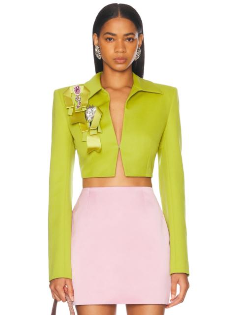 AREA Crystal Embellished Bow Cropped Jacket