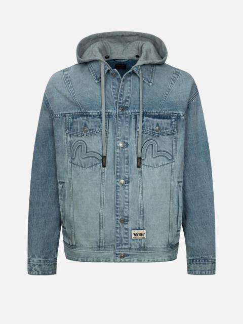 EVISU SEAGULL AND LOGO EMBOSSED PRINT LOOSE FIT DENIM JACKET