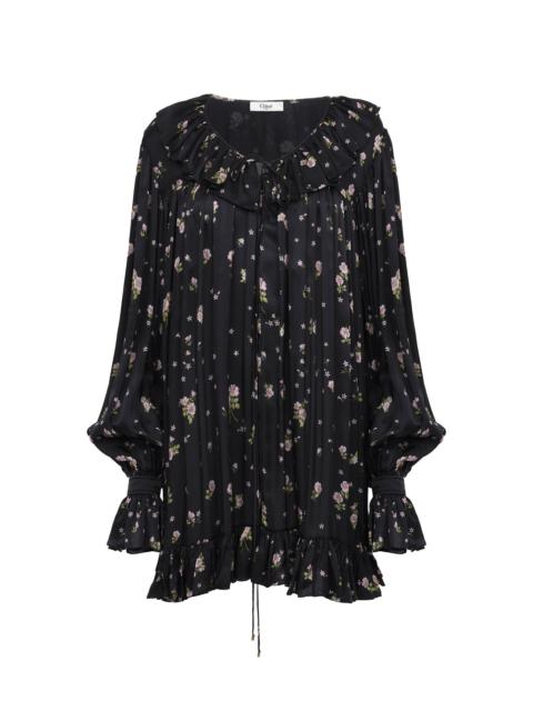 Chloé GATHERED LONG-SLEEVE MINI DRESS IN SILK CHARMEUSE