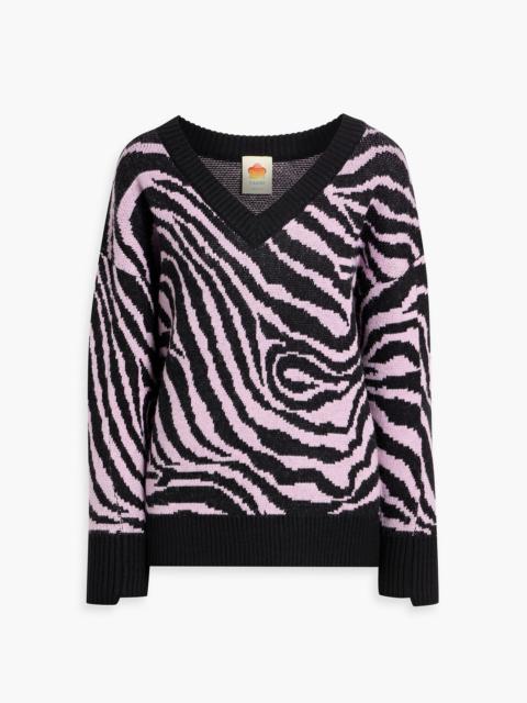 FARM RIO Zebra jacquard-knit sweater