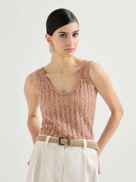 Brunello Cucinelli Linen dazzling cable openwork knit top
