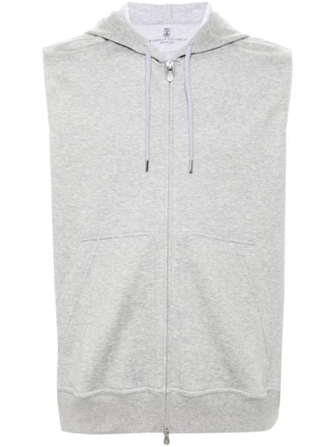 Brunello Cucinelli Men Cotton, Cashmere And Silk French Terry Double Cloth Vest With Zipper And Hood