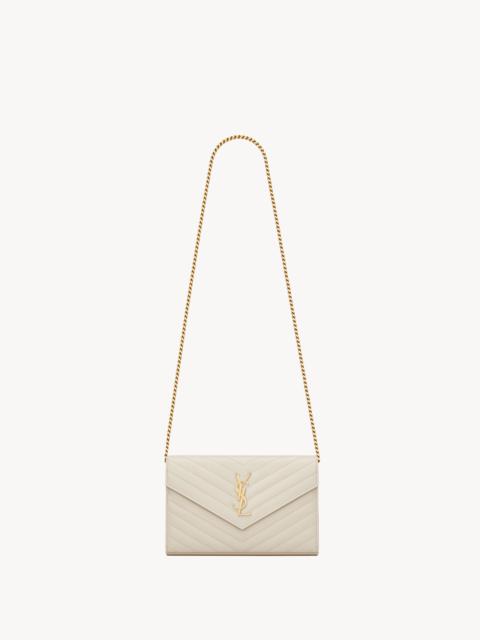 SAINT LAURENT CLASSIC CASSANDRE CHAIN WALLET IN GRAIN DE POUDRE LEATHER