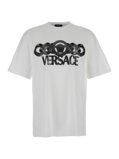 VERSACE Versace Men White T-Shirt With Medusa Head Logo Print On The Front In Cotton Man