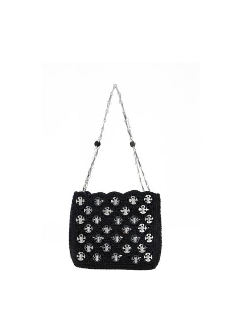 rabanne Paco Rabanne Iconic 1969 Black Shoulder Bag With Embedded Metallic Discs In Raphia