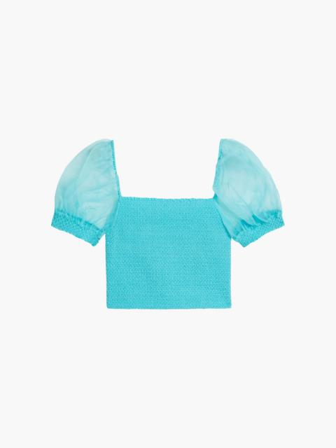 Alice + Olivia Eliana organza-paneled smocked crepe top