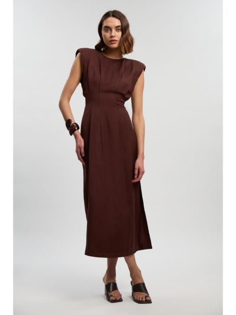KAREN MILLEN Viscose Linen Woven Pintuck Midi Dress