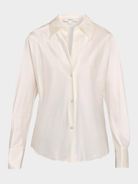 Vince Bias Silk Long-Sleeve Blouse