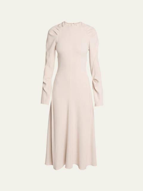 Long-Sleeve Pleated Raglan Midi Dress