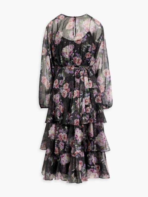 Other Designers Floral-print metallic fil coupé chiffon midi dress