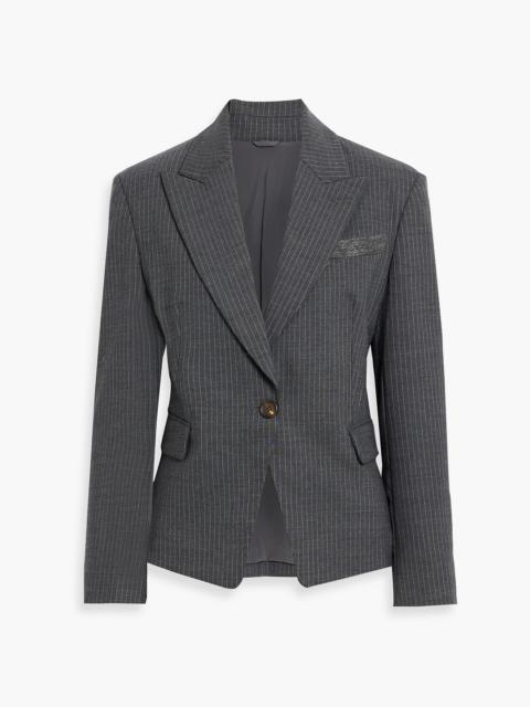 Brunello Cucinelli Embellished pinstriped wool-blend blazer