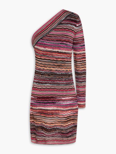 Missoni One-sleeve metallic crochet-knit mini dress