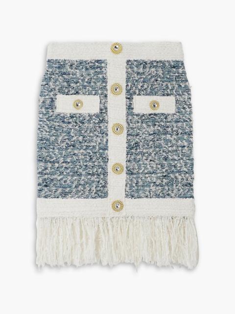 Balmain Frayed button-embellished tweed mini skirt