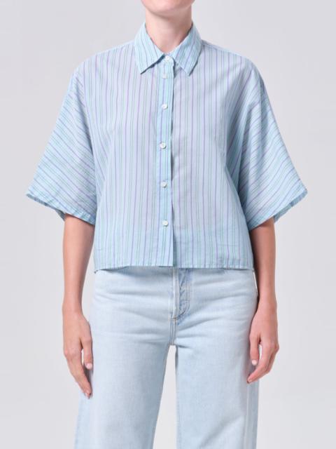 AGOLDE MERRIN SHIRT IN WIRREL STRIPE/POWDER BLUE
