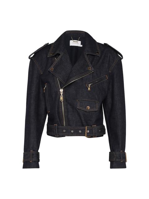 Zimmermann Crush Denim Biker Jacket dark wash