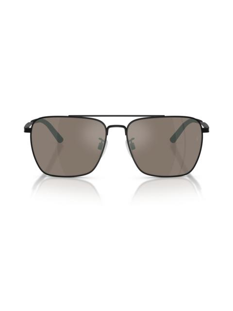 Oliver Peoples Oliver Peoples x Roger Federer R-15 56mm Square Sunglasses in Matte Black /Sierra Mirror at Nordstro