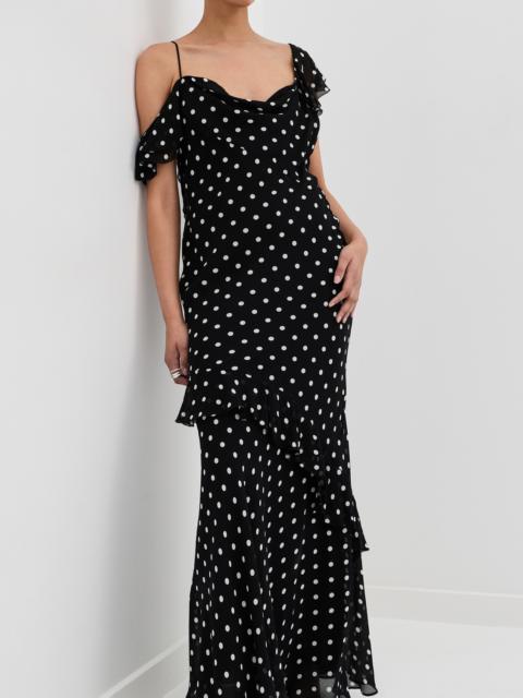 self-portrait Polka Dot Georgette Ruffle Dress