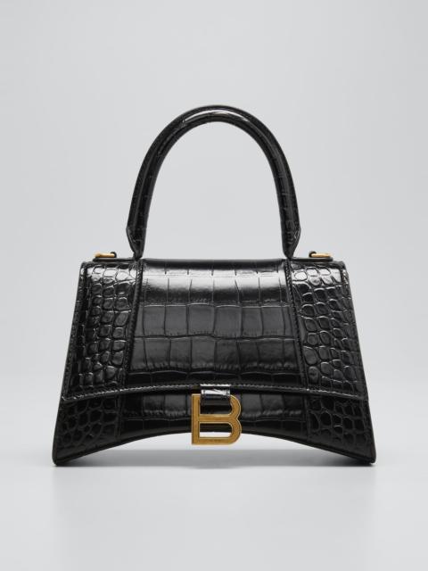 BALENCIAGA Hourglass Small Croc-Embossed Top-Handle Bag