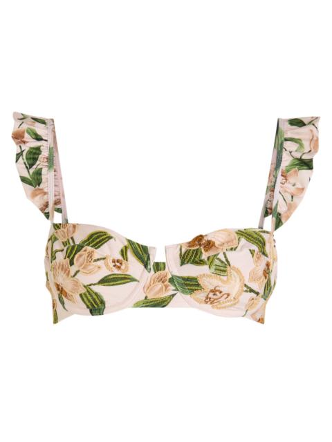 Agua by Agua Bendita Agua BY Agua Bendita Kiwi Orquidea Floral-embroidered Bikini top