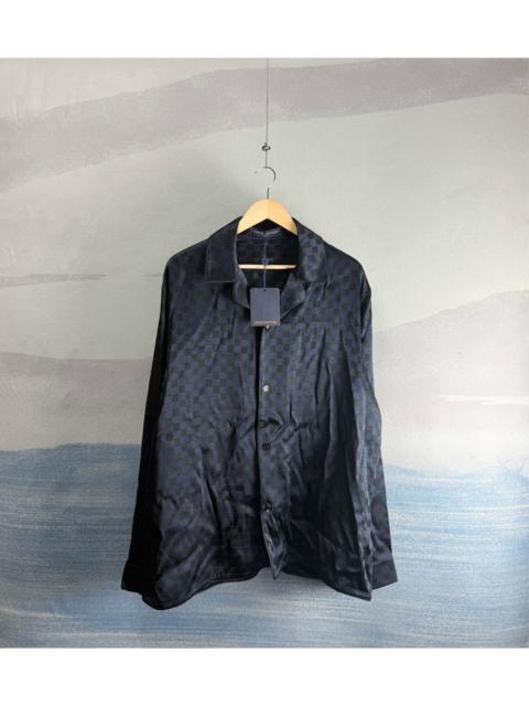 Louis Vuitton Louis Vuitton Dark Blue Silk Shirt with Subtle Damier Pattern