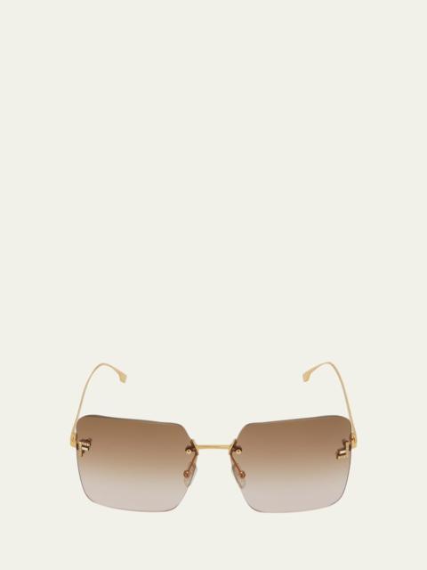FENDI F Monogram Rimless Metal Butterfly Sunglasses