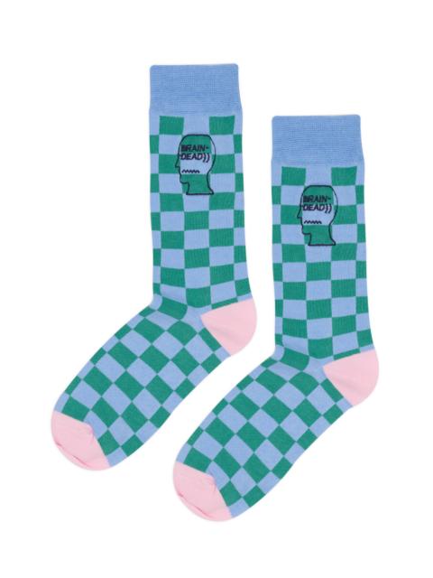 BRAIN DEAD Logohead Dress Socks - Blue Checkered