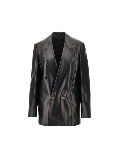 GUCCI Gucci Nappa Leather Double-breasted Jacket Black