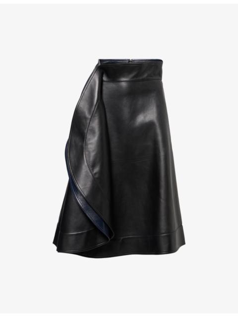 Bottega Veneta Panels Flared Leather Midi Skirt
