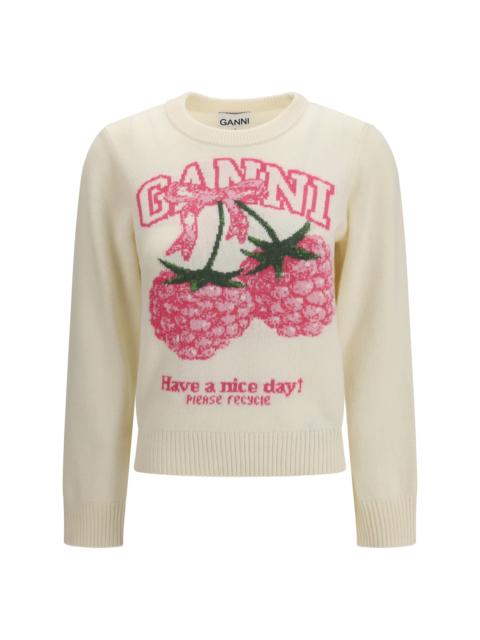 GANNI Ganni Crewneck Sweatshirt With Raspberries Print