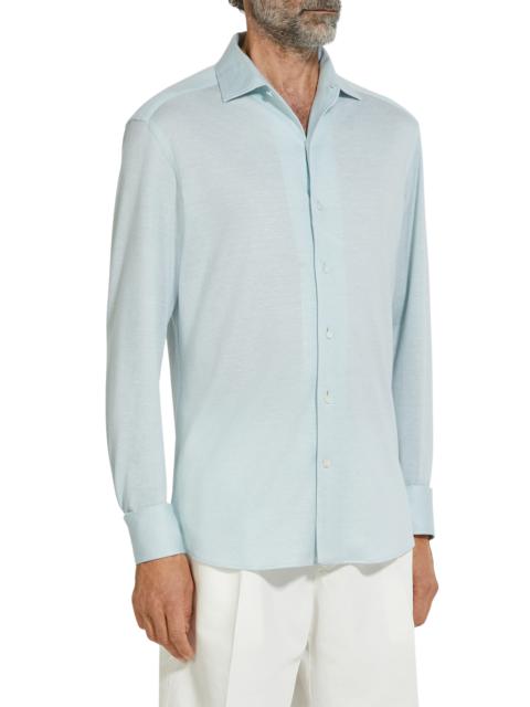 ZEGNA ZEGNA Crossover Silk, Linen & Cotton Button-Up Shirt in Bright Blue Solid at Nordstrom